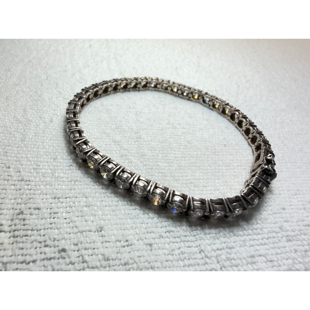 Vintage 925 Sterling Silver Cubic Zirconia Tennis Bracelet Sun Burst Maker 7"